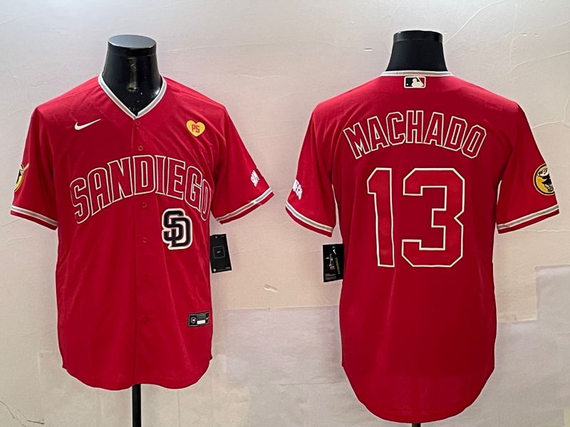 Men San Diego Padres 13 Machado Red Jointly Name Game Nike 2025 MLB Jersey style 6
